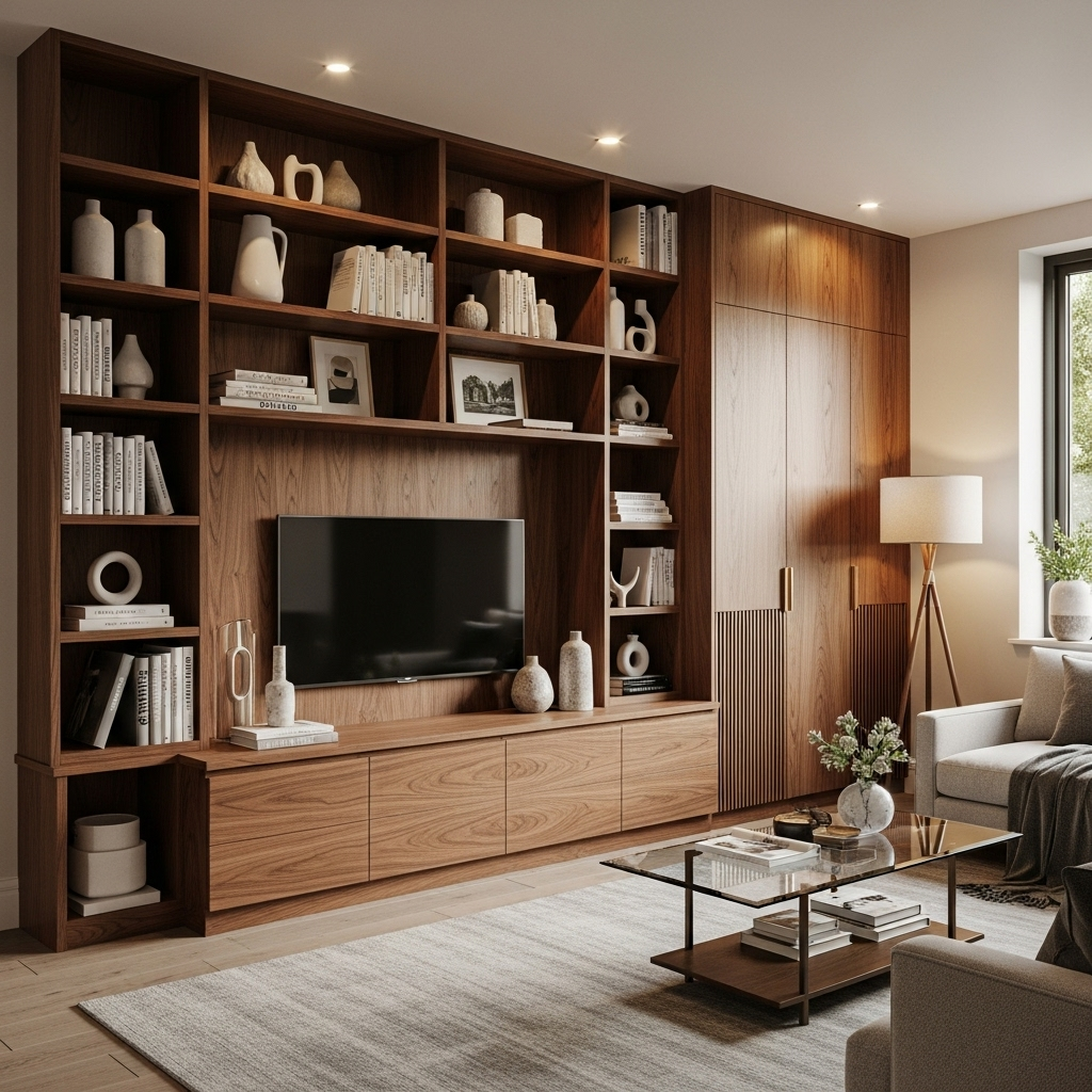 Custom carpentry with built-in wooden shelves and cabinetry – professional carpentry services in Oakley, CA.