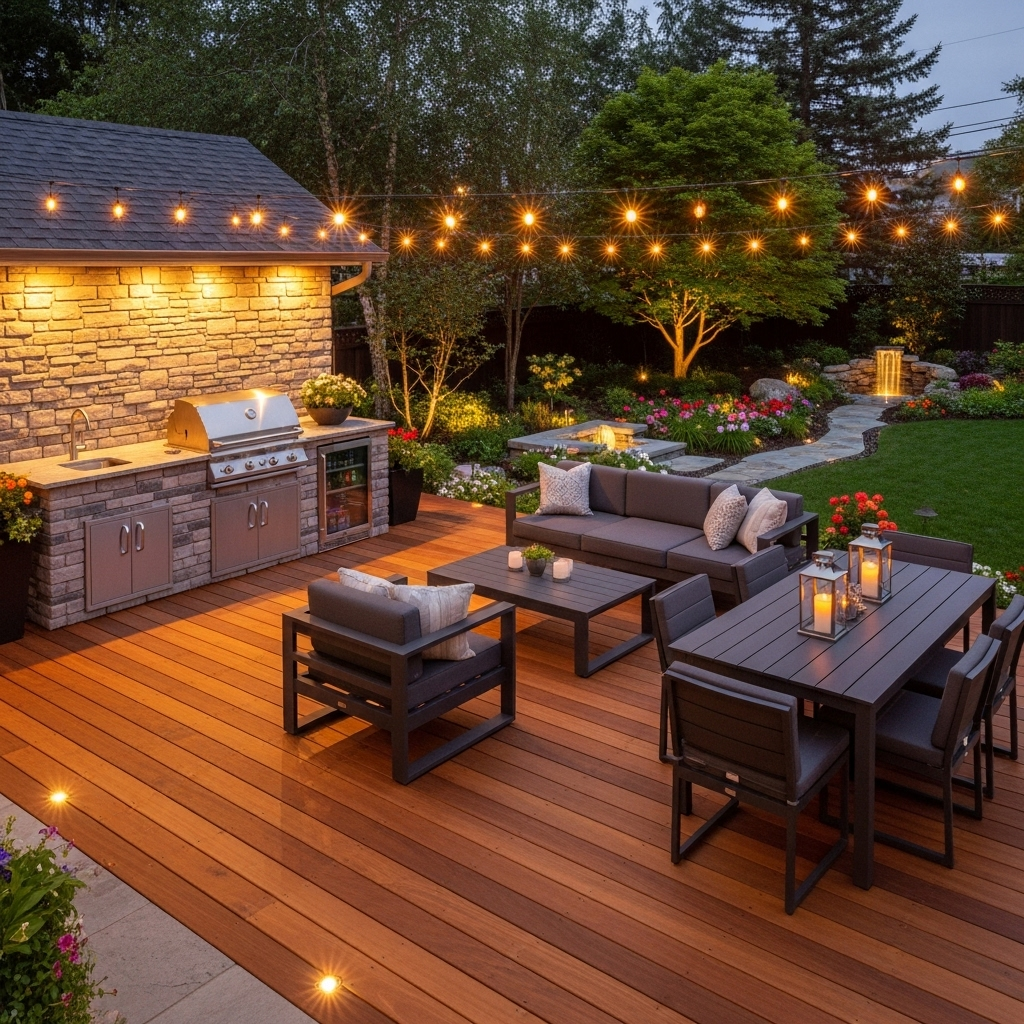 Modern remodeled outdoor living space with deck, patio seating, and outdoor kitchen – outdoor living remodeling in Oakley, CA.