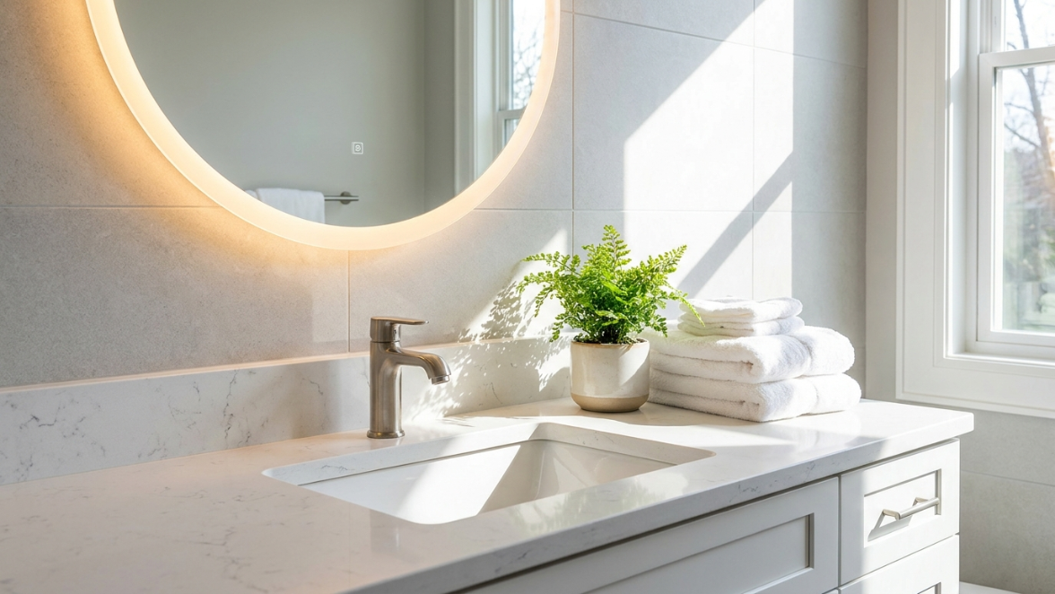 Modern bathroom vanity finished during a remodel that helps increase home value in the Bay Area