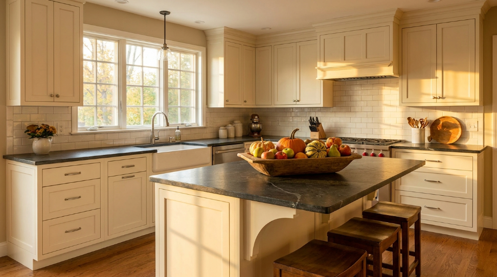 Finished kitchen remodel ready for holiday guests after following a realistic kitchen remodel timeline